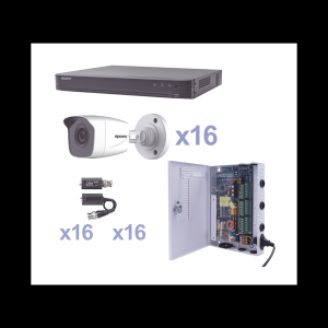 KIT TurboHD 1080p / DVR 16 Canales / 16 Cámaras Bala (exterior 2.8 mm) / Transceptores / Conectores / Fuente de Poder Profesional