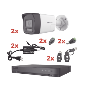 Kit Audio Bidireccional TurboHD 1080p / DVR 4 Canales / 2 Cámaras Bala (Exterior) con Bocina y Microfóno Integrado / 2 Fuentes de Poder / Accesorios