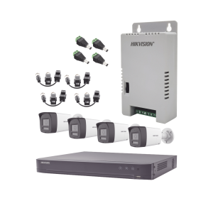 Kit Audio Bidireccional TurboHD 4K-3K / DVR 4 Canales 4K / 4 Cámaras Bala (Exterior) con Bocina y Microfóno Integrado 3K / 1 Fuentes de Poder / Accesorios