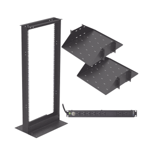 Kit de Rack Estándar 19", 24 UR con 2 Charolas y PDU (8 tomas). Ideal para UPS y Servidores tipo Torre.