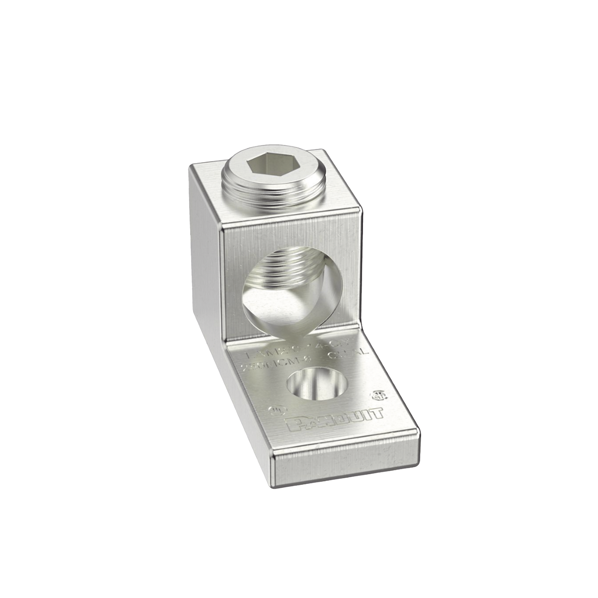 Terminal tipo Lengüeta Recta de Aluminio con Agujero 1/4", y Barril para Cable #14 - 2/0 AWG