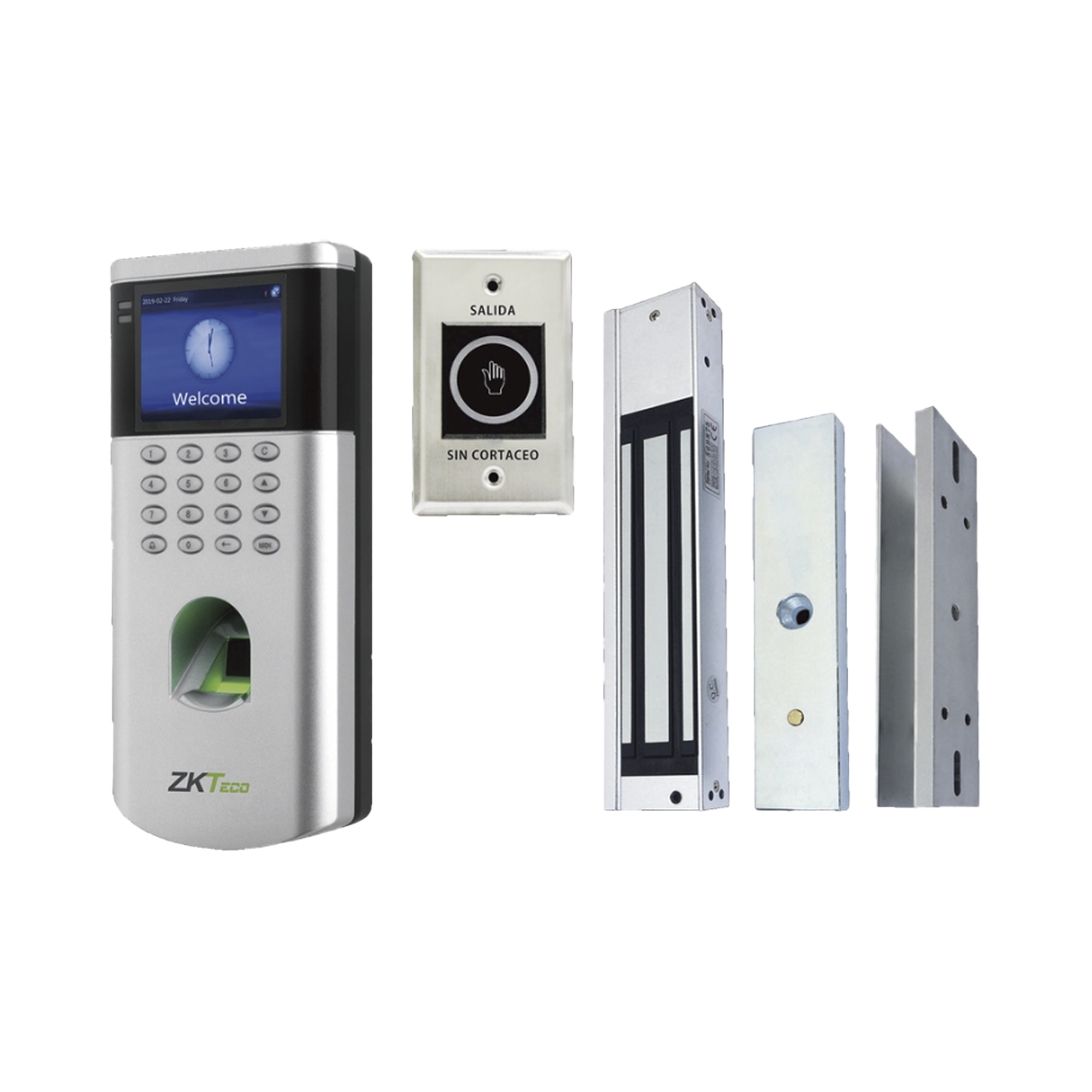KIT de Control de Acceso LF10/ PUSH / Compatible con ZKBioCVAccess / 1,500 Usuarios / Chapa magnética / Botón de Salida / Tarjeta de proximidad