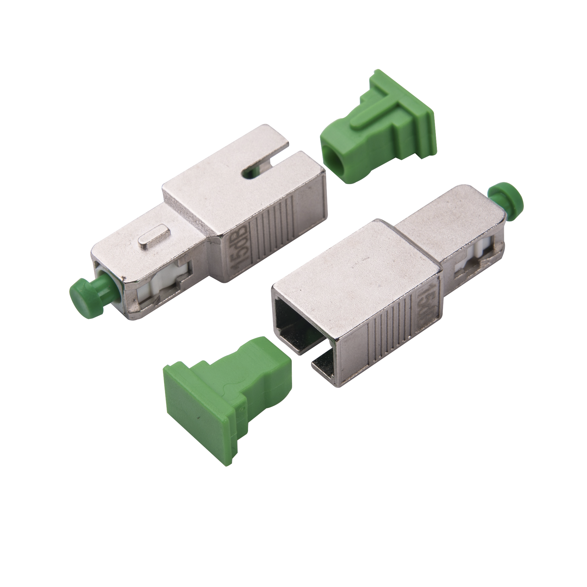 Atenuador óptico macho-hembra con conector SC/APC de 15dB para fibra Monomodo