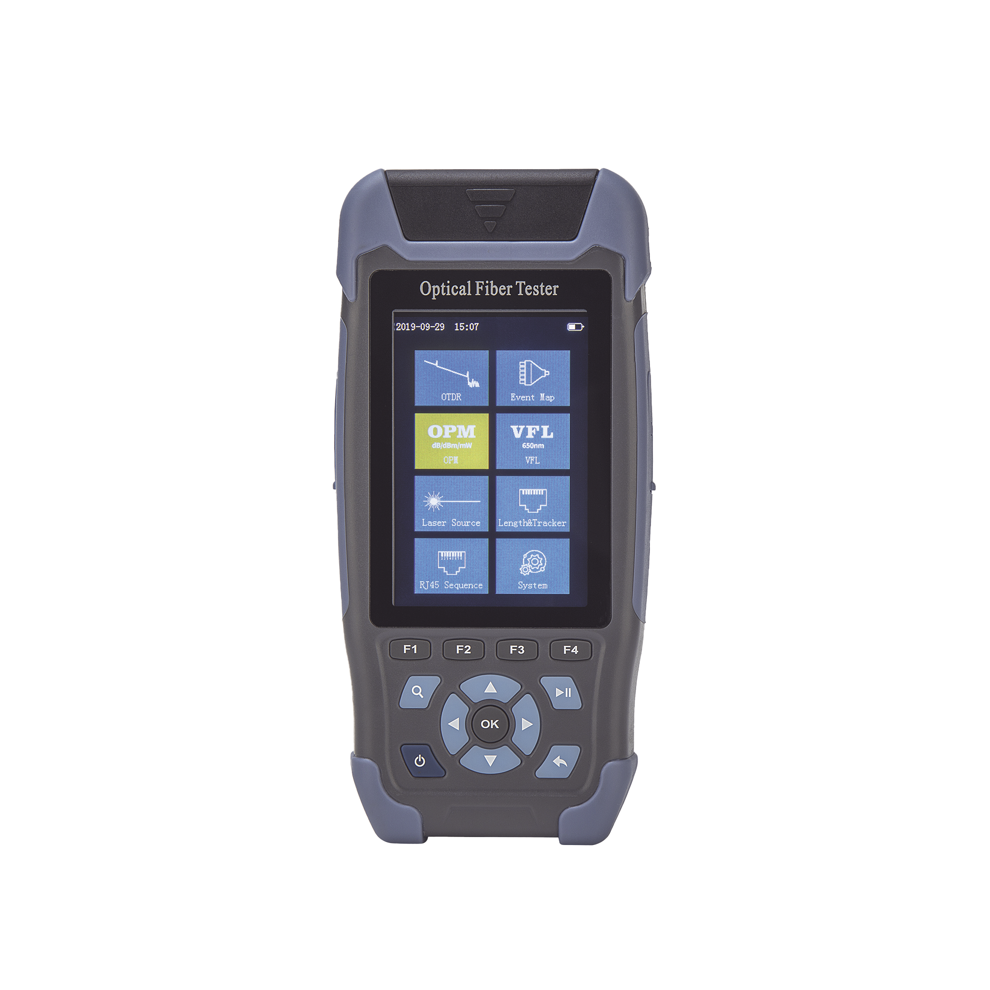 Mini OTDR para Fibra Óptica Monomodo / Longitud de Onda 1310nm y 1550nm / Función VFL 10mW / Función OPM / Mapeo de Cables de Red RJ45 / Recargable / Distancia de prueba hasta 64 km