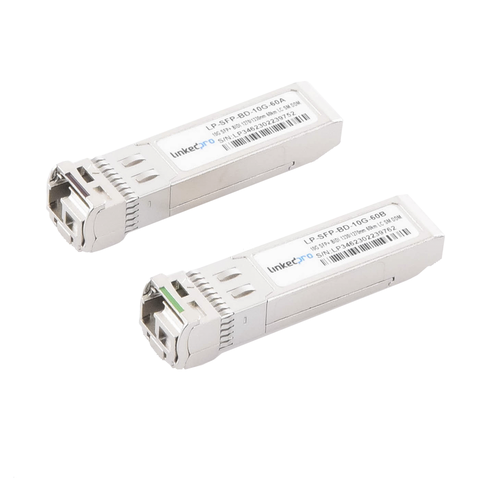 Transceptores Ópticos Bidireccionales SFP+ (Mini-Gbic) / Monomodo 1270 & 1330 nm / 10 Gbps / 10GBASE-BX / Conector LC/UPC Simplex / DDM / Hasta 60 km / 2 Piezas