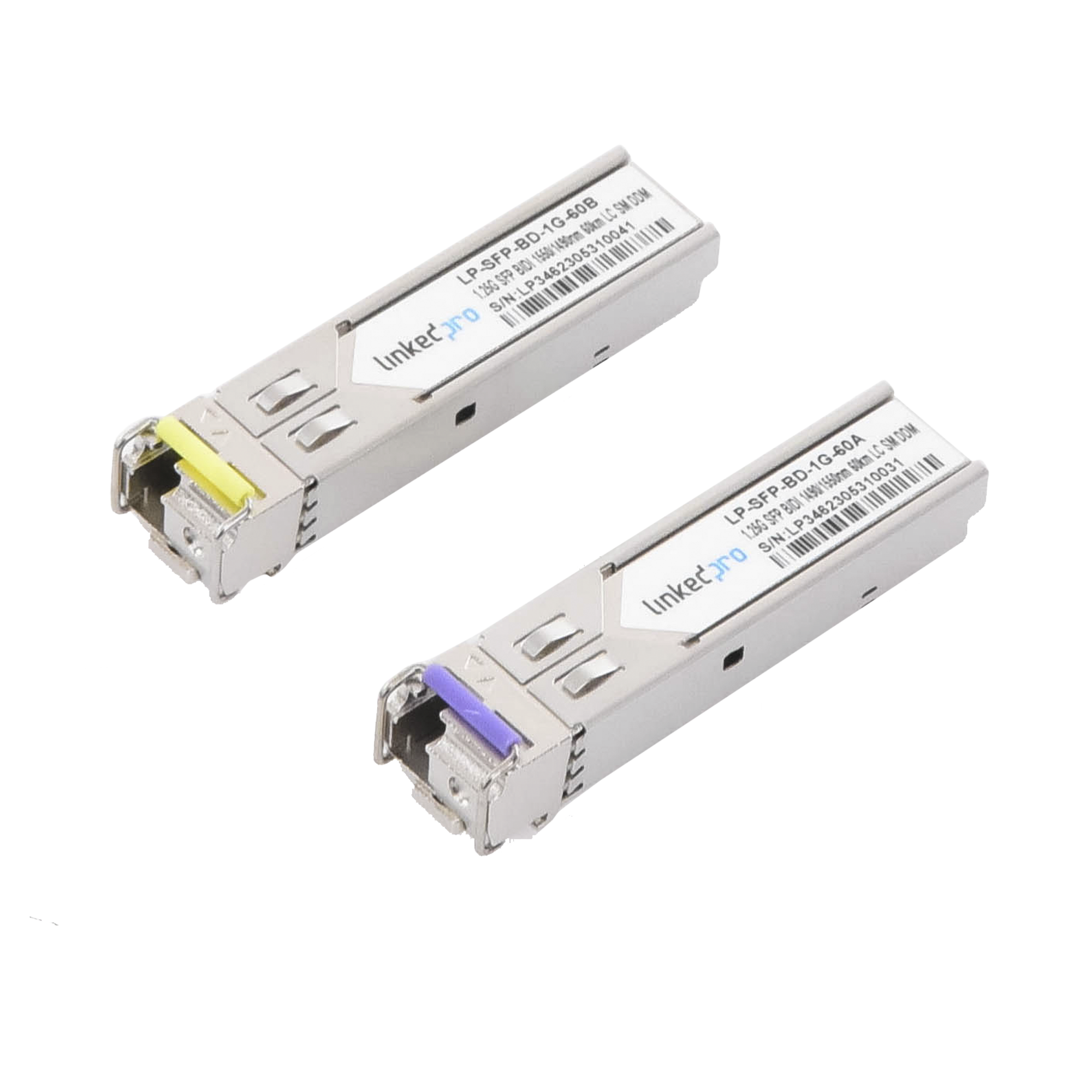 Transceptores Ópticos Bidireccionales SFP (Mini-Gbic) / Monomodo 1490 & 1550 nm / 1.25 Gbps / 1000BASE-BX / Conector LC/UPC Simplex / DDM / Hasta 60 km / 2 Piezas