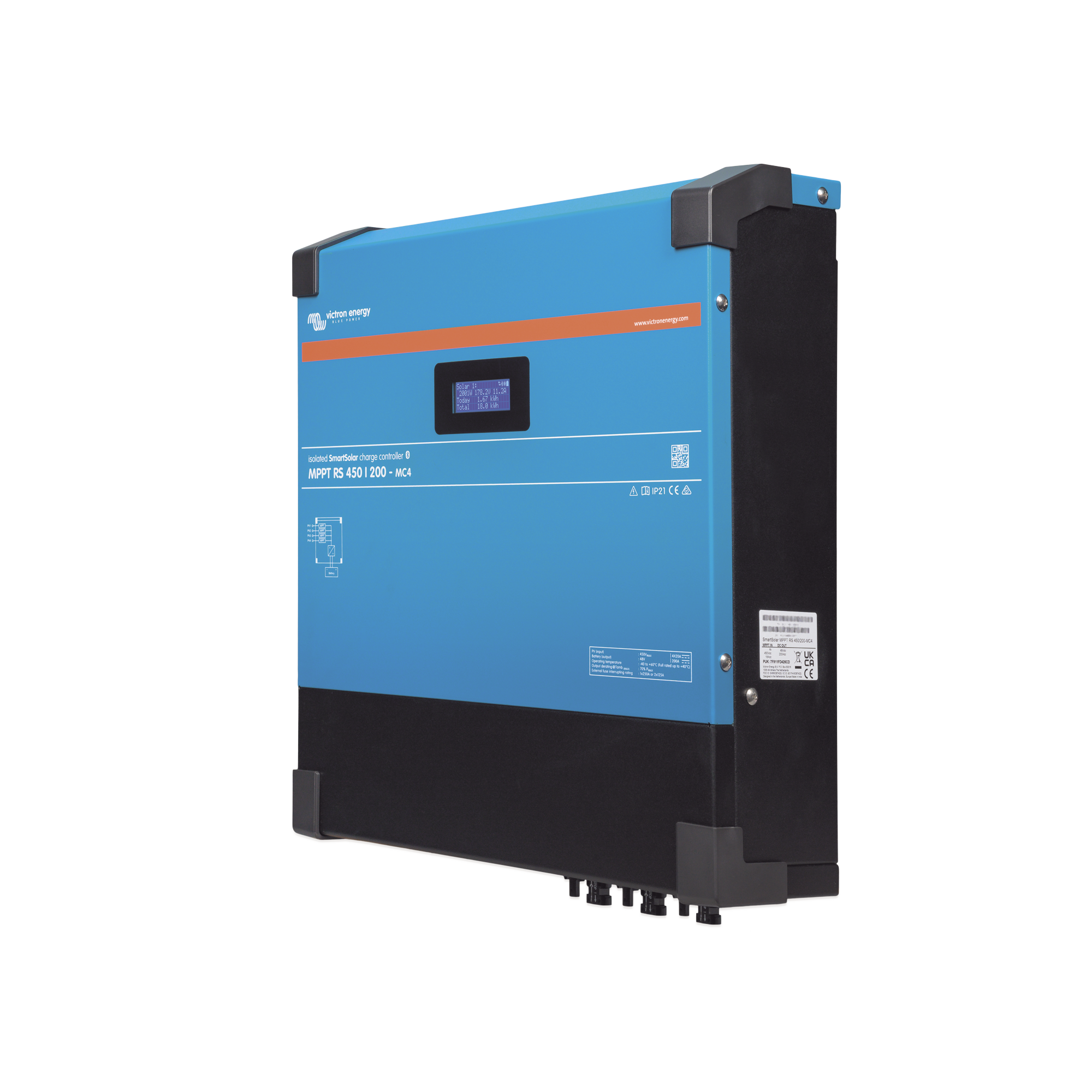 SmartSolar MPPT RS 450/100-MC4. Controlador Solar MPPT 100A, Voltaje: 48 Vcc. Para uso con Inv. Cargadores Victron