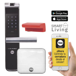 Kit Cerradura con manija YMF40A y HUB, Apertura por, Código, Biometría y apertura por SMARTPHONE, Para puertas de 35 a 90 mm de espesor