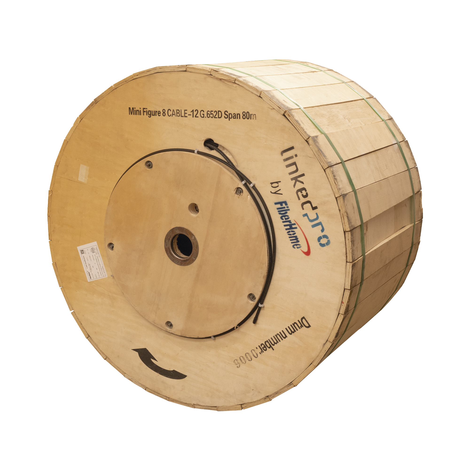 Carrete de 4 km de Fibra Óptica Aérea Mini Figura 8, G.652D, Monomodo de 12 Hilos, Exterior, Span 80, Loose Tube