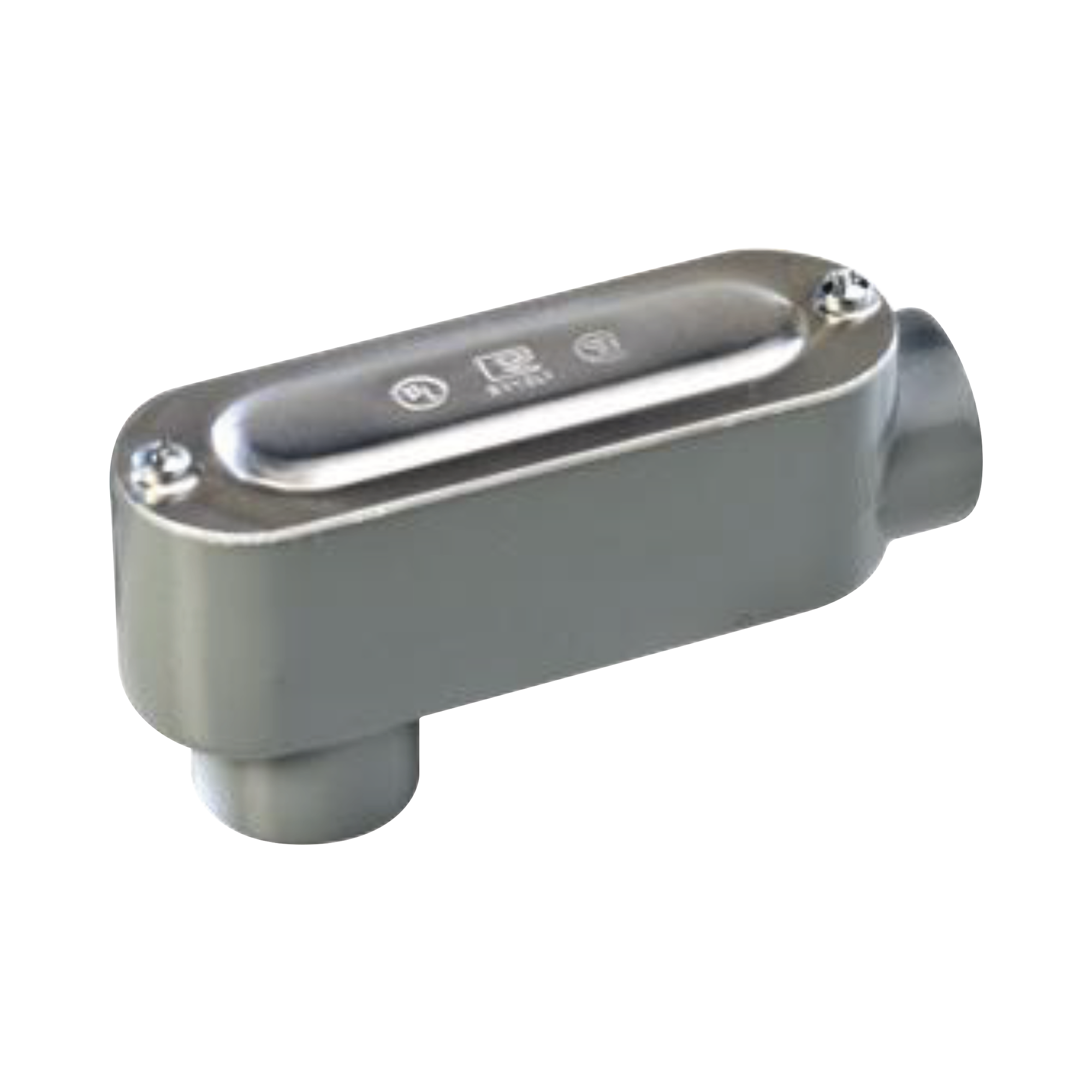 Caja oval roscada tipo LB de 1 1/2" (38.1mm) incluye tapa y tornillos.