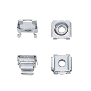 Kit de 20 Tuercas Enjauladas #10-32, Para Uso en Gabinetes o Racks con Rieles con Orificios Cuadrado, de Acero, Color Plateado