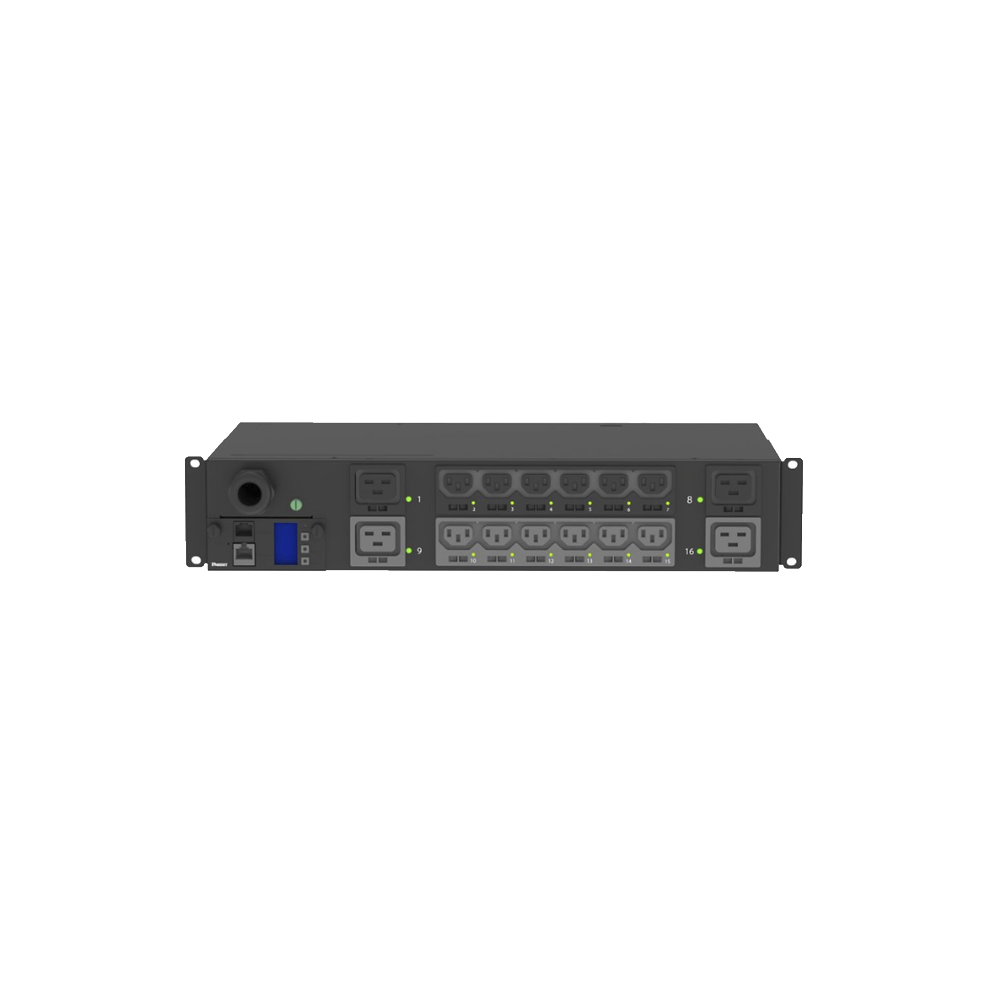 PDU Monitoreable y Switchable (MS) para Distribución de Energía, Enchufe de Entrada NEMA L6-30P, Con 12 Salidas C13 y 4 Salidas C19, Horizontal 19in, 208 Vca, 30 Amp, 2UR