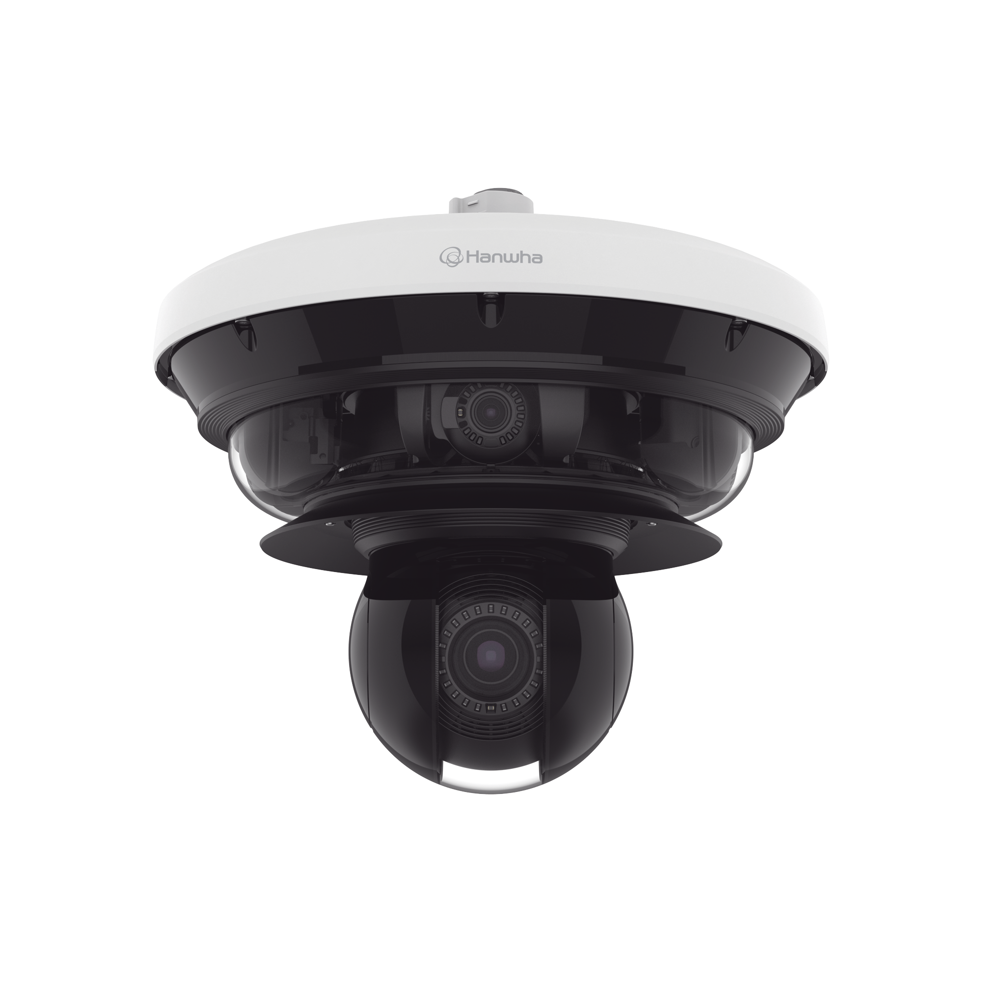 Cámara IP Multisensor 34MP (4 sensores 4K) con lentes motorizados / PTZ 2 MP 40X / Hasta 2 tarjetas MicroSD de 512GB / WDR de hasta 150dB / IP66 / IK10 / autoseguimiento / Inteligencia artificial para eventos