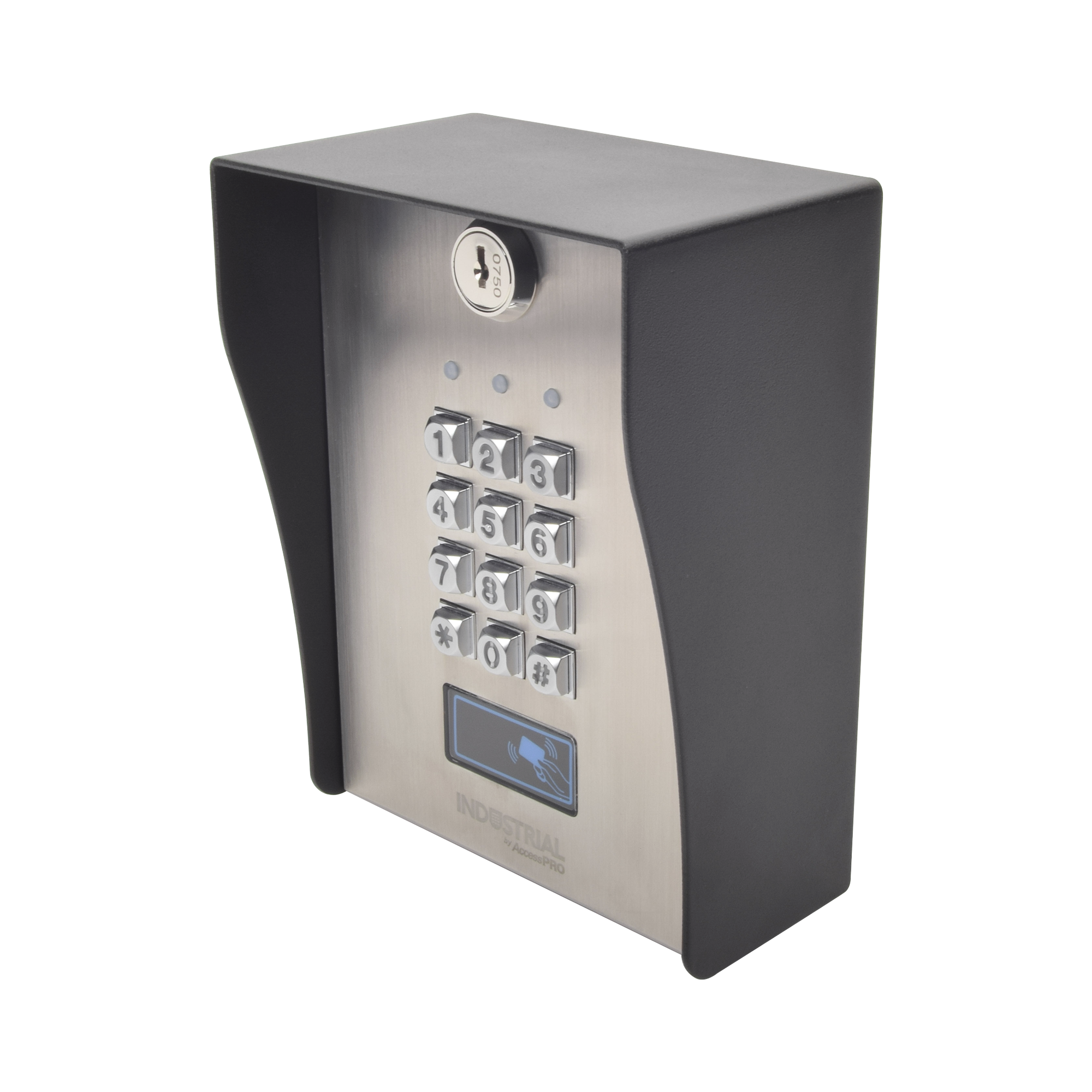 Teclado exterior/interior antivandálico, 3 relevadores, 50 códigos de visitantes, 1200 usuarios