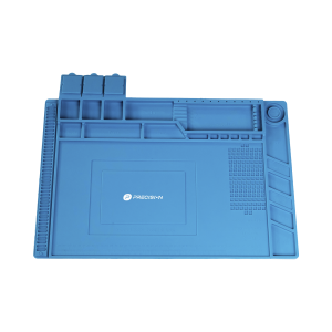 Tapete de silicona de 45 x 30 cm, resistente al calor con áreas magnéticas y de almacenamiento de componentes, ideal para la reparación de equipos y tarjetas electrónicas.