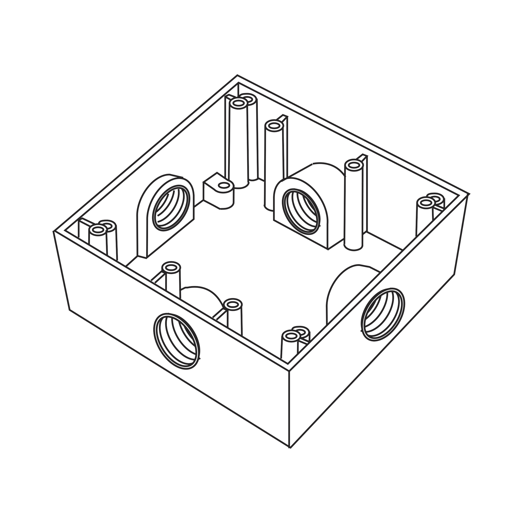 Caja Cuadrada de 3/4" (19.05 mm) a Prueba de Intemperie/ Cuenta con 4 bocas.