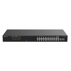 Switch PoE+ 120 Watts, No Administrable Ideal para CCTV, 16 Puertos 10/100, 2 Uplinks Gigabit y 2 SFP, Carcasa Metálica
