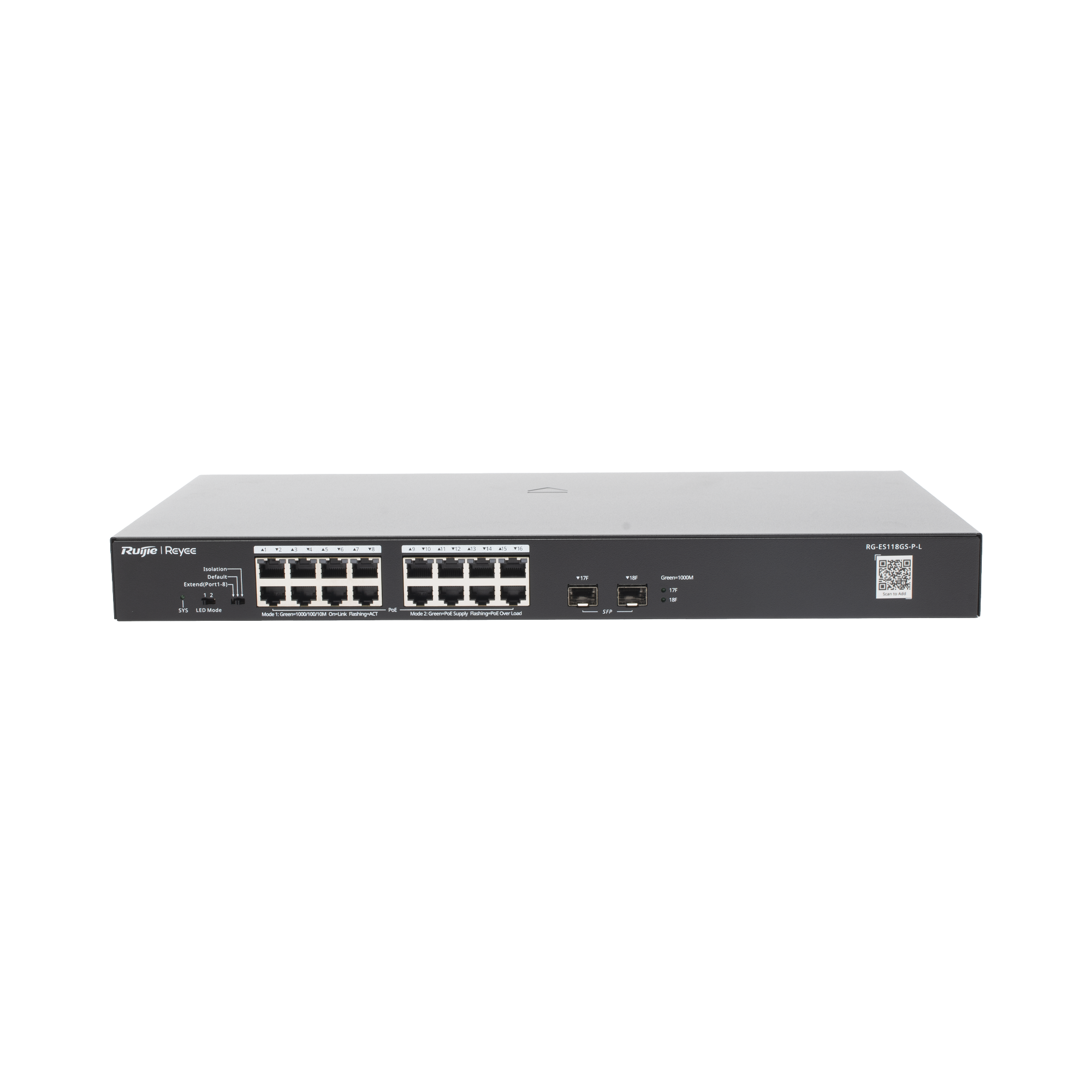 Switch PoE+ No Administrable con 18 Puertos Gigabit y 2 Uplinks Gigabit hasta 247 Watts