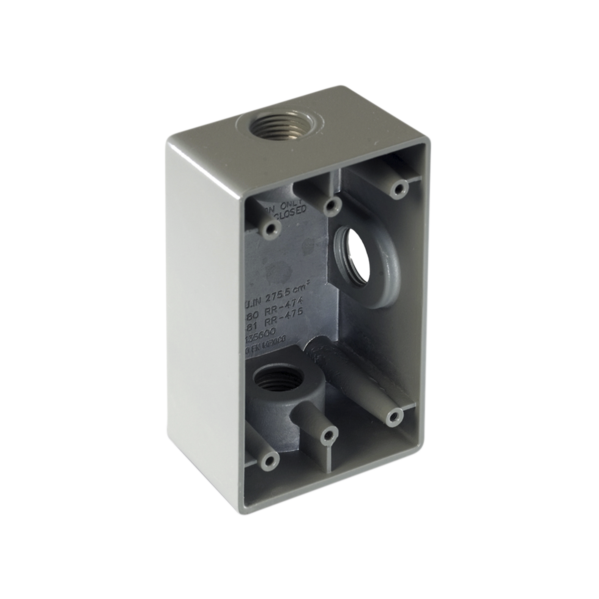 Caja Condulet FS de 1/2" ( 12.7 mm) con tres bocas a prueba de intemperie.