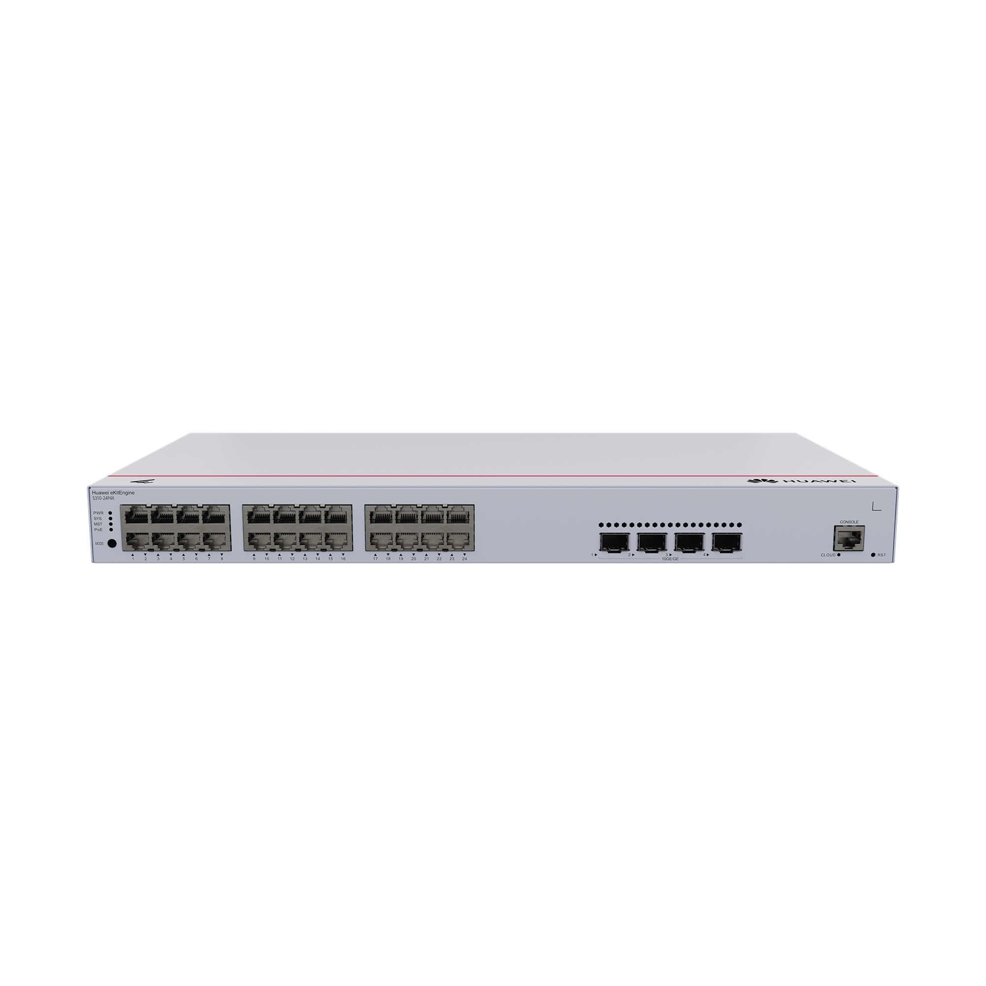 Switch de Distribución/Core Gigabit Administrable PoE Capa 3 / 24 puertos 10/100/1000 Mbps (PoE) / 4 Puertos 10GE SFP+ Uplink / ERPS / Rutas Estáticas / iStack / PoE Perpetuo / 400W / Administración Nube Gratis