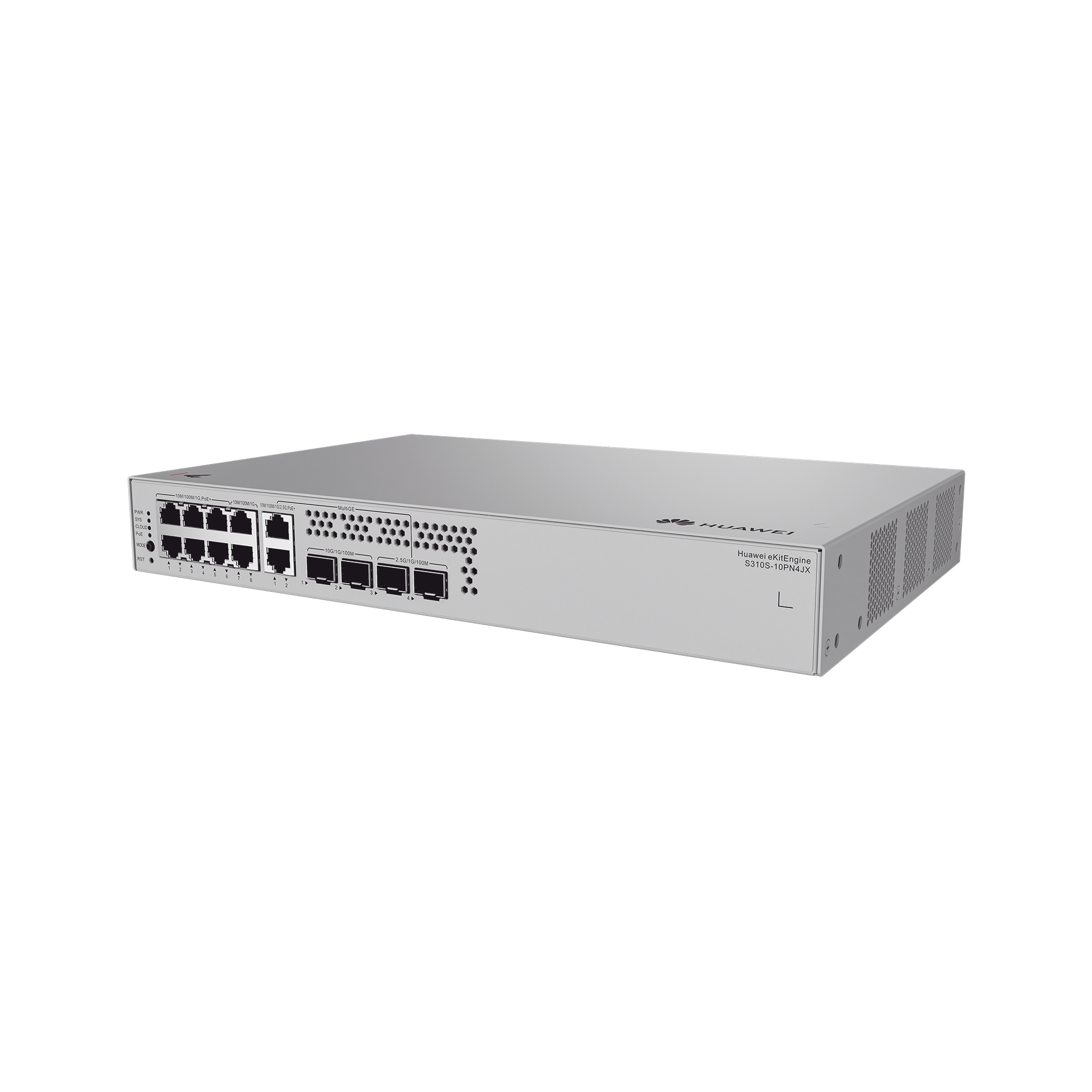 Switch de Acceso eKit Administrable / Capa 2+ / 6 Puertos PoE+ Gigabit + 2 Puertos PoE+ Multi-Gigabit (2.5 Gbps) + 2 Puertos Gigabit + 2 Puertos SFP + 2 Puertos SFP+ / PoE Perpetuo / Presupuesto PoE 128 W / Sin licenciamiento