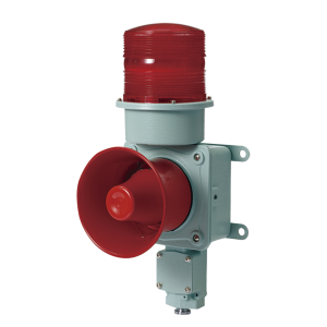 Combinación de baliza LED color roja con sirena electrónica para aplicaciones de la industria pesada  máx.120 dB a 120 VCA