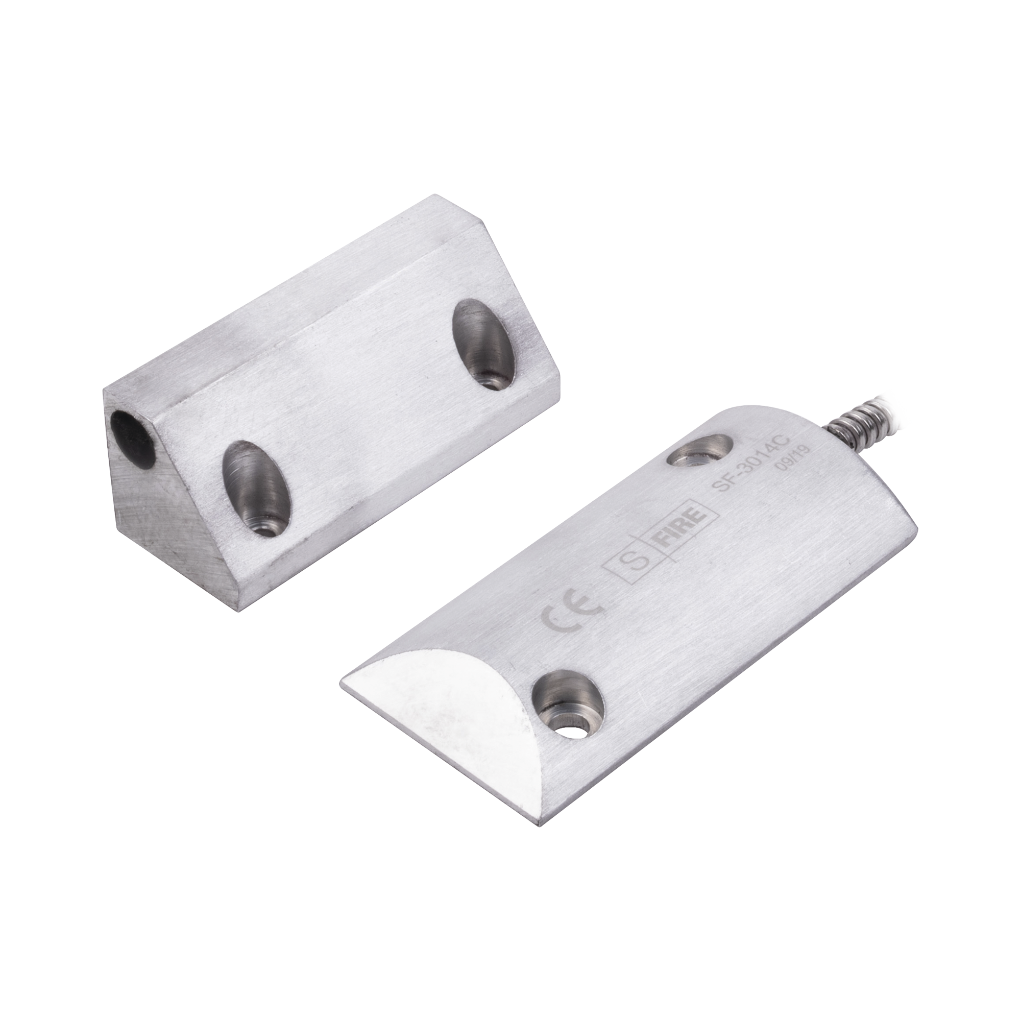Contacto Magnético para Piso, Salida Dual NC/NA, GAP 65mm, Cubierta de Aluminio con 55cm de Cable Blindado