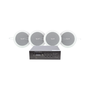 KIT de Amplificador de 120W para Escritorio | 4 Altavoces de Plafón de 4in | 3 - 6W | Sistema 70/100V