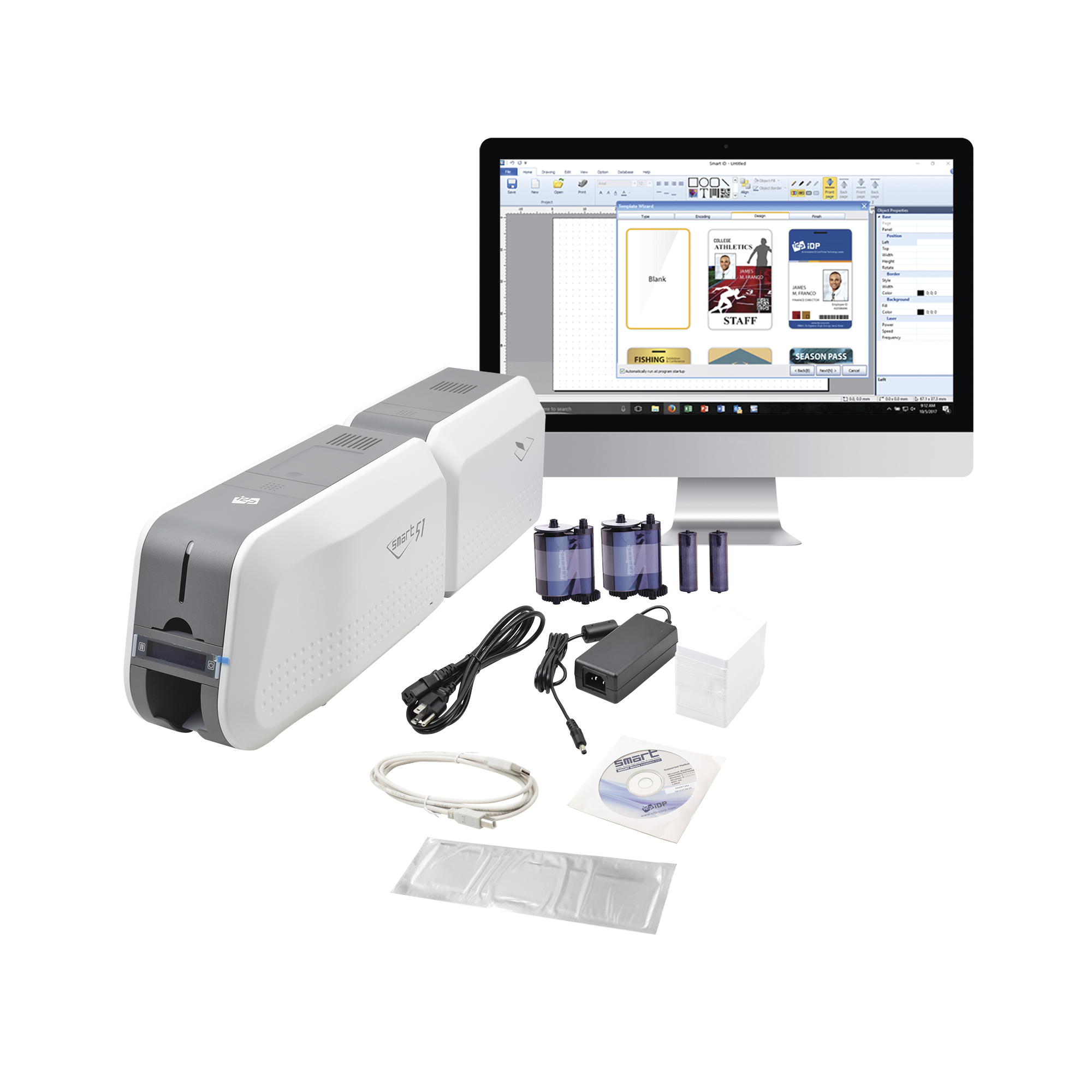 Kit Impresora SMART51L / Con Laminador /DOBLE Lado/3 Años Garantia / Incluye 2 x RibbonColor / 100 tarjetas PVC/ 1 Cinta de Limpieza/ Software