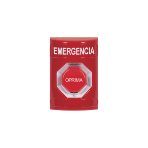 Botón de Emergencia, Texto en Español, Color Rojo, Acción Mantenida, Girar para Restablecer y LED Multicolor