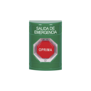 Botón de Salida de Emergencia , Texto en Español,  Acción Mantenida, Girar para Restablecer, LED de iluminación