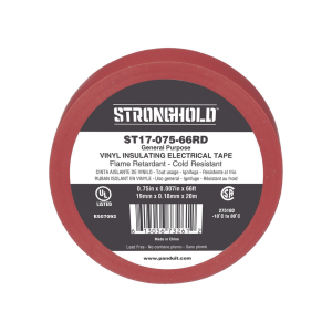 Cinta Eléctrica STRONGHOLD para Aislar, de PVC, Uso General Reparación y Mantenimiento, Grosor de 0.18mm (7 mil), Ancho de 19mm, y 20.12m de Largo, Color Rojo
