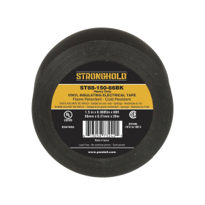 Cinta Eléctrica STRONGHOLD para Aislar, de PVC, Trabajo Pesado Eléctrico Industrial (Soporta UV, abrasión, agua, aceite y corrosión), Grosor de 0.21 mm (8.5 mil), Ancho de 38 mm, y 20 m de Largo, Uso Interior/Exterior, Color Ne