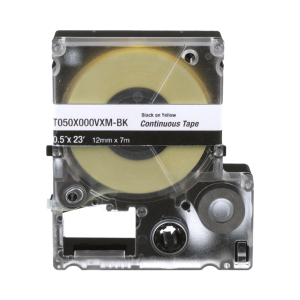 Casete de Etiquetas de Vinilo de Cinta Continua, Color Negro Sobre Amarillo, Uso Interior/Exterior, 9 mm de Ancho x 7 Metros de Largo