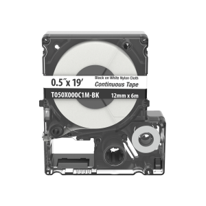 Casete de Etiquetas de Nylon de Cinta Continua, Color Negro Sobre Blanco, Uso Interior/Exterior, 12 (0.5 in) mm de Ancho x 6 Metros de Largo