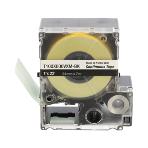 Casete de Etiquetas de Vinilo de Cinta Continua, Color Negro Sobre Amarillo, Uso Interior/Exterior, 24 mm (1 in) de Ancho x 7 m (23 ft) de Largo