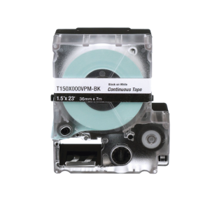 Casete de Etiquetas de Vinilo de Cinta Continua, Color Negro Sobre Blanco, Uso Interior/Exterior, 36 mm (1.5 in) de Ancho x 7.6 Metros de Largo