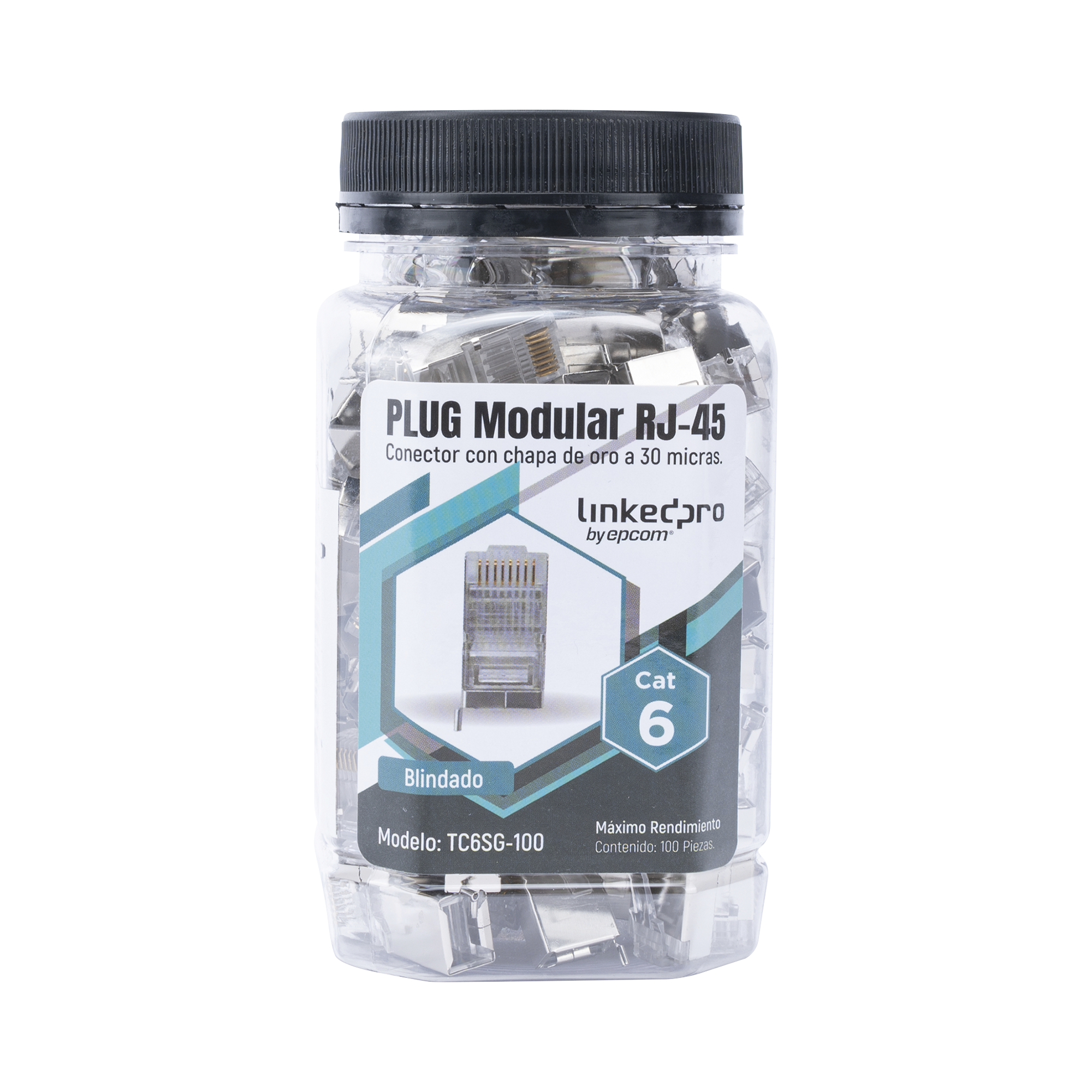 Bote con 100 Piezas de Plug Modular RJ45 Cat6 blindado con pin de tierra, chapado de oro a 30 micras para durabilidad extrema