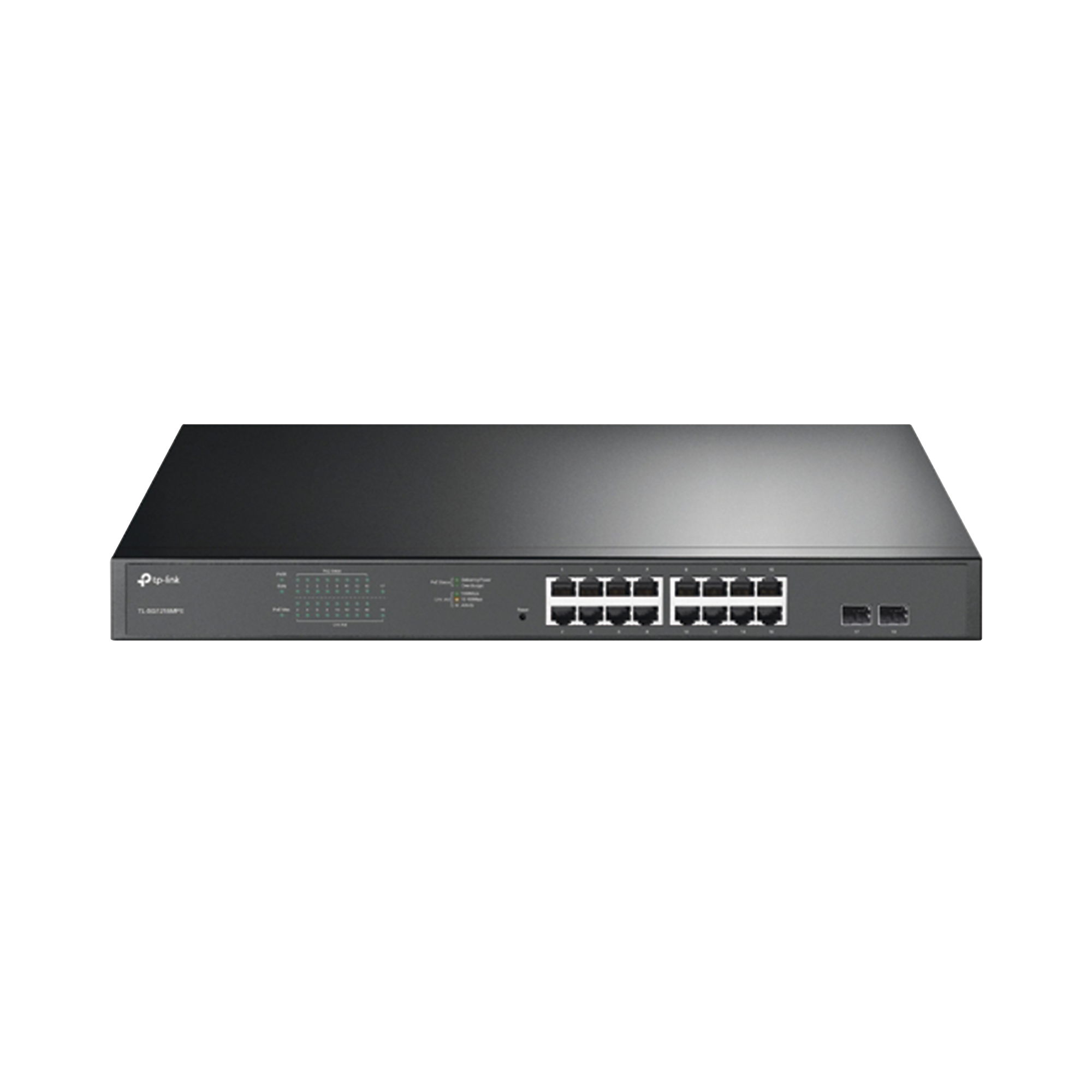 Switch JetStream de 16 puertos 10/100/1000Mbps y PoE af/at, 2 puertos SFP hasta 192W.