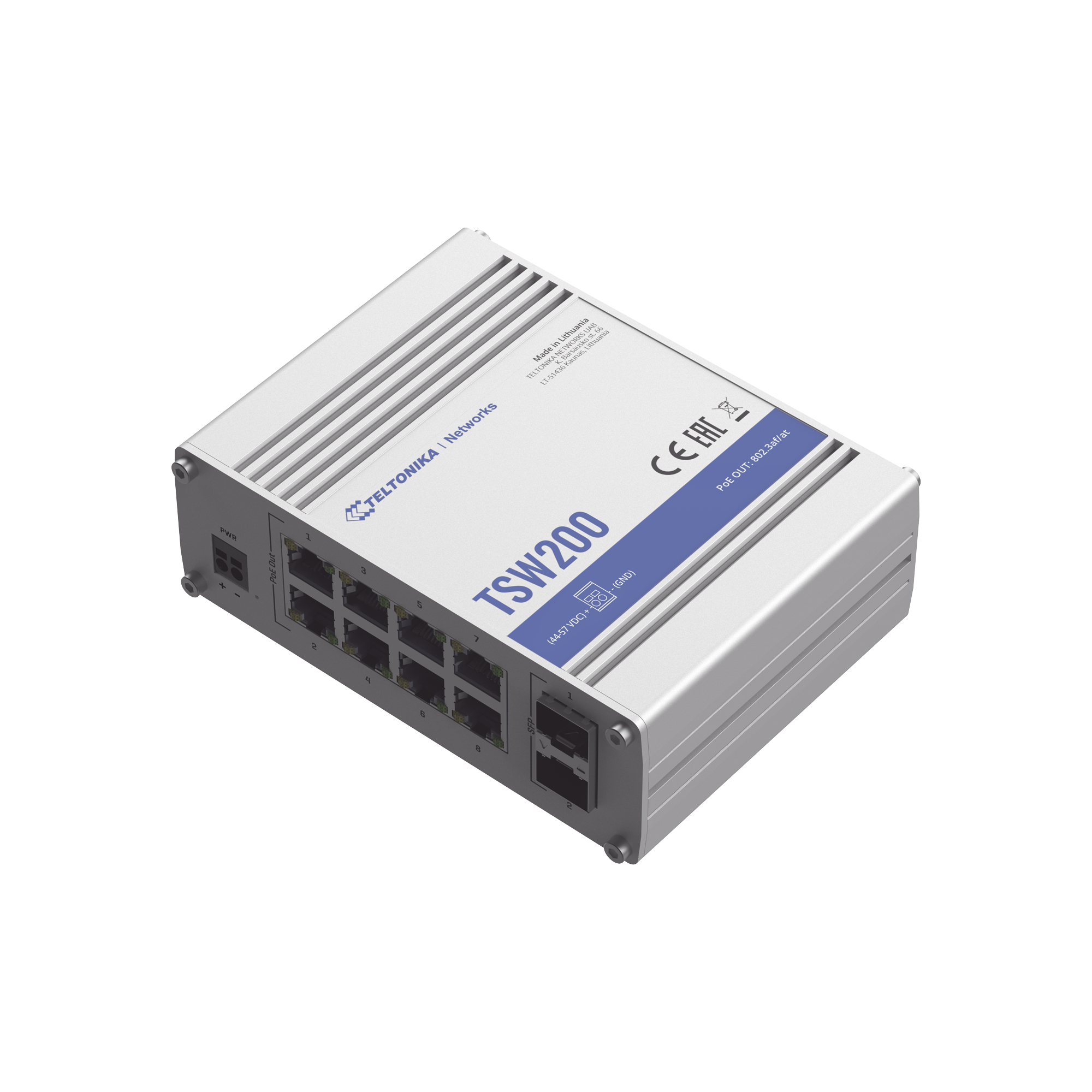 Switch Industrial No-Administrable 8 puertos Gigabit PoE 802.3af/at, 2 puertos SFP