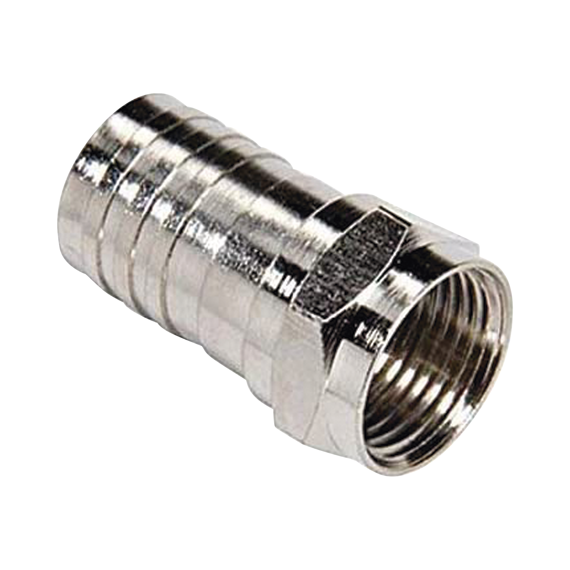 Conector F Macho, Plegable de Doble Blindaje para cable RG-6, Cuerpo de Bronce Niquelado.