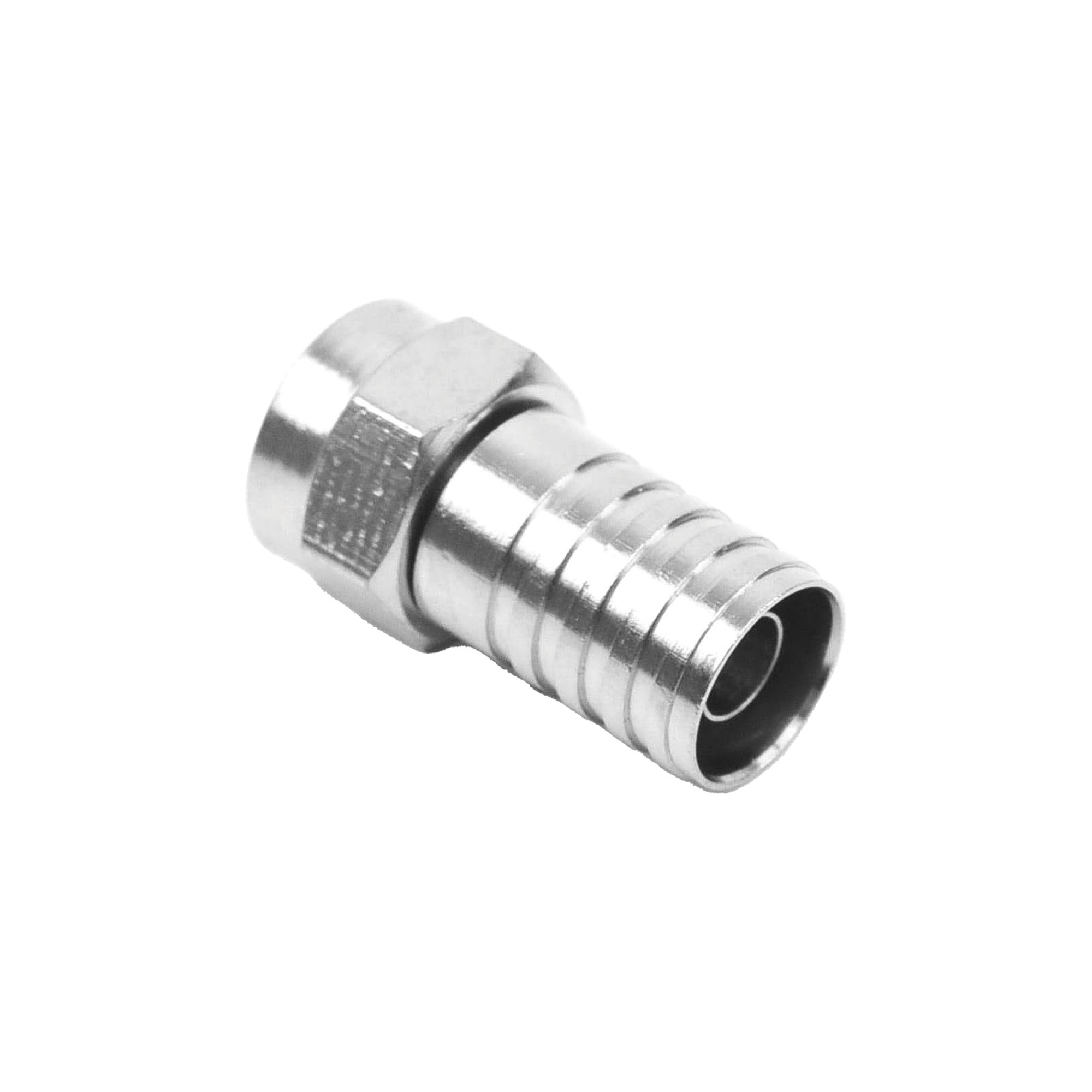 Conector F Macho, Plegable de Doble Blindaje para cable RG-59, Cuerpo de Bronce Niquelado.