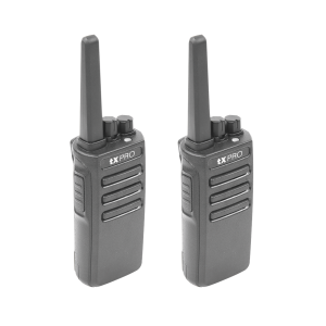 Par de radios TX500 VHF 136-174 MHz con 5 watts de potencia, 16 Canales Preconfigurados.