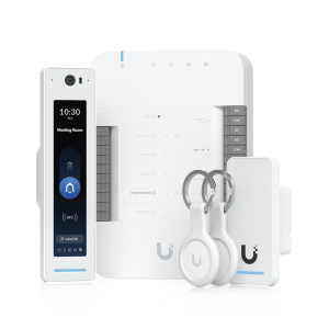 UniFi Access Kit de Inicio Gen2 Profesional para 1 puerta, (1) Lector NFC con pantalla táctil, audio 2 vías y cámara / (1) Lector NFC y de movimiento UA-G2 / Hub para conexiones para controlar una puerta con salida POE y energizar acc
