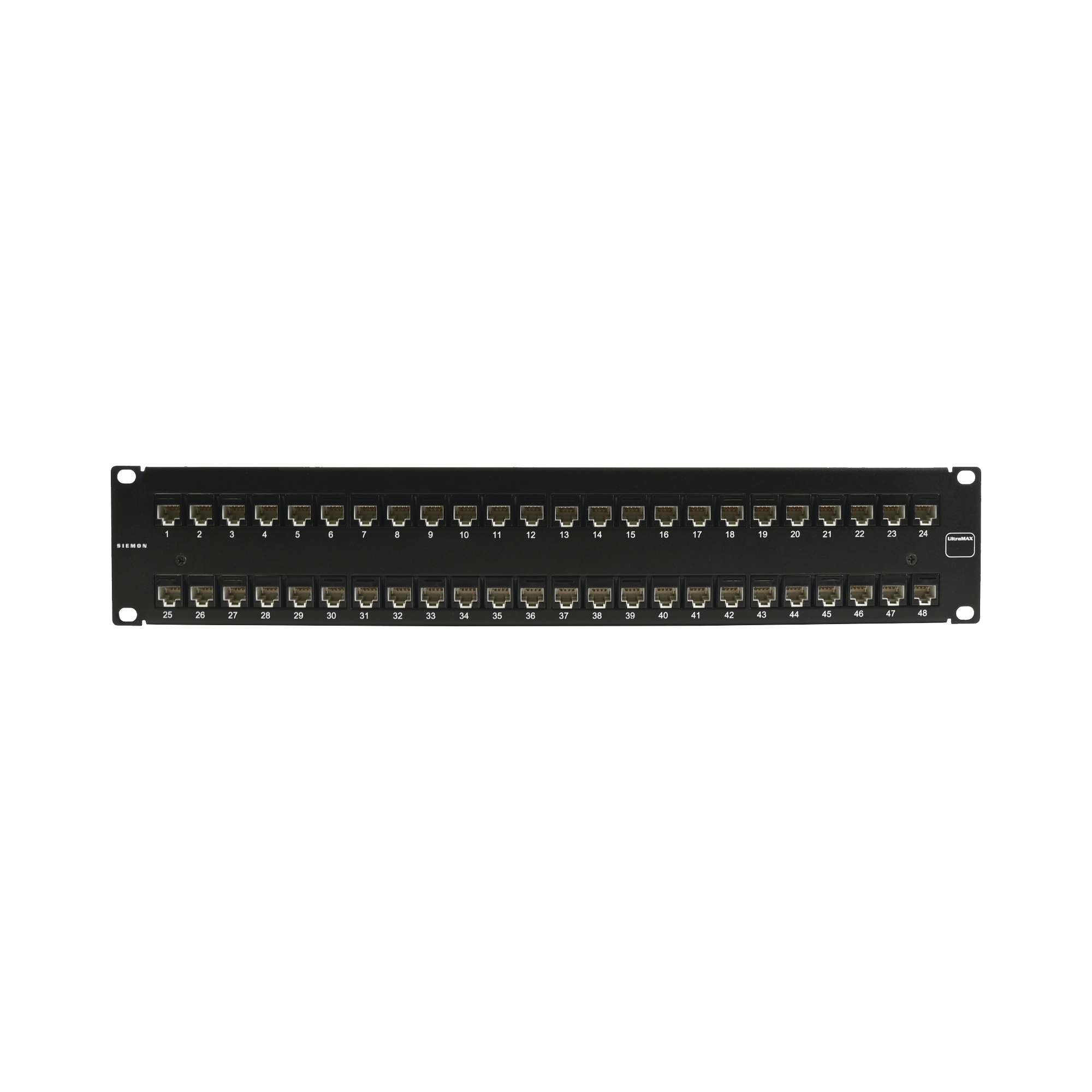Patch Panel UltraMAX. UTP, Precargado con Jacks Cat5e, 48 Puertos, Plano, 2U