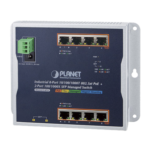 Switch Industrial PoE Administrable de Pared Capa 2, 8 Puertos Gigabit PoE 802.3at y 2 Puertos 100/1000X SFP