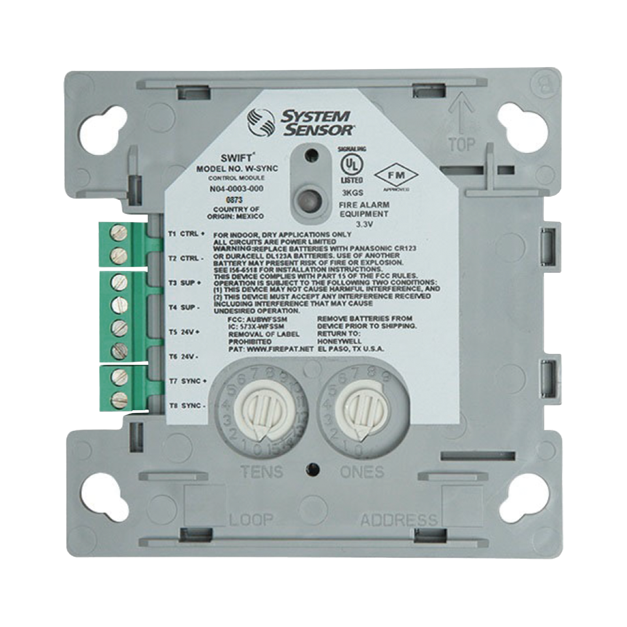 Módulo de Sincronización Inalámbrico / Compatible con Paneles Notifier, Fire-Lite, Silent Knight y Farenhyt / Incluye Baterías
