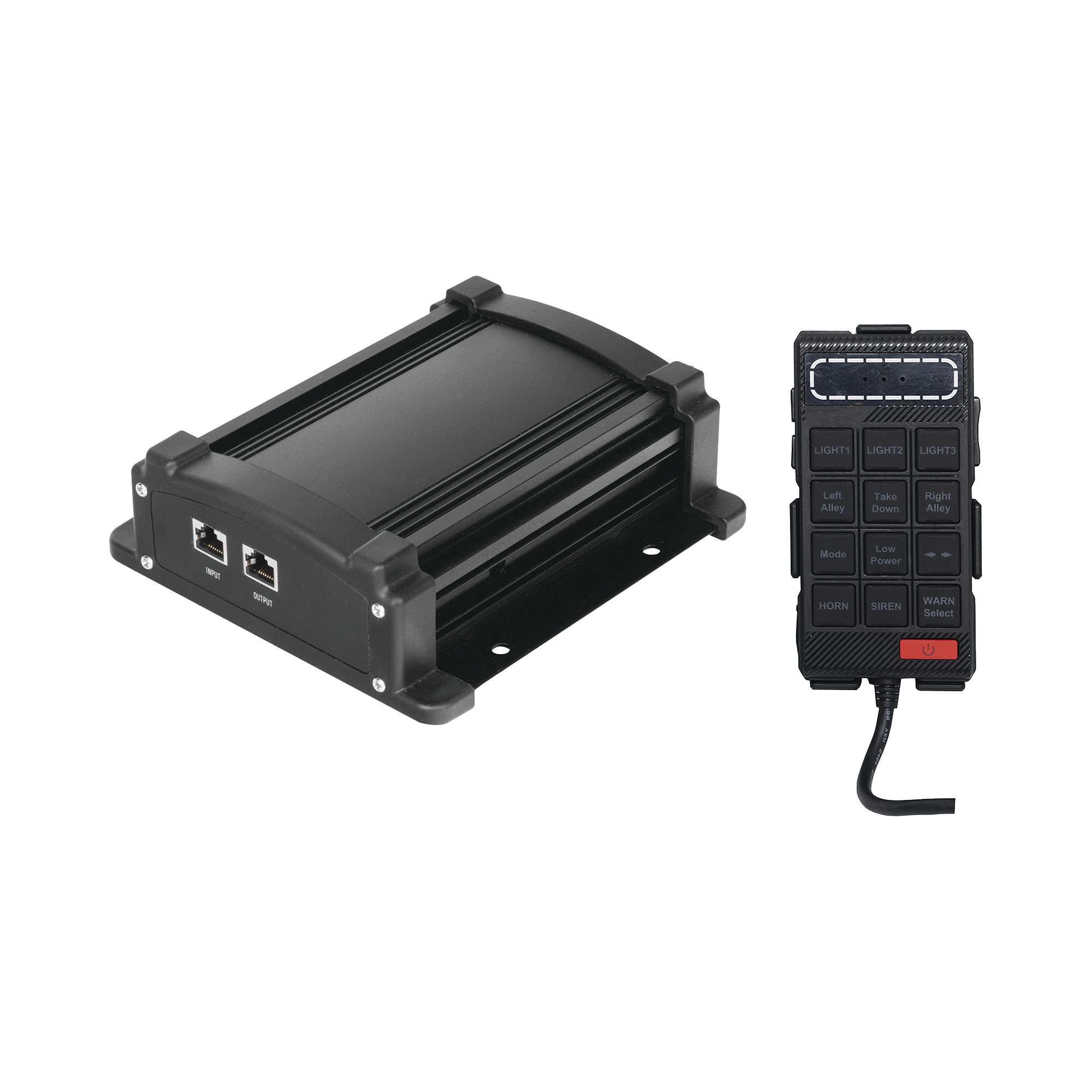 Sirena Vehicular de 100W de Potencia Con Controlador Unimando, Micrófono, Control de Tonos y Patrones de destello de Barras de Luces Serie X67 / X75