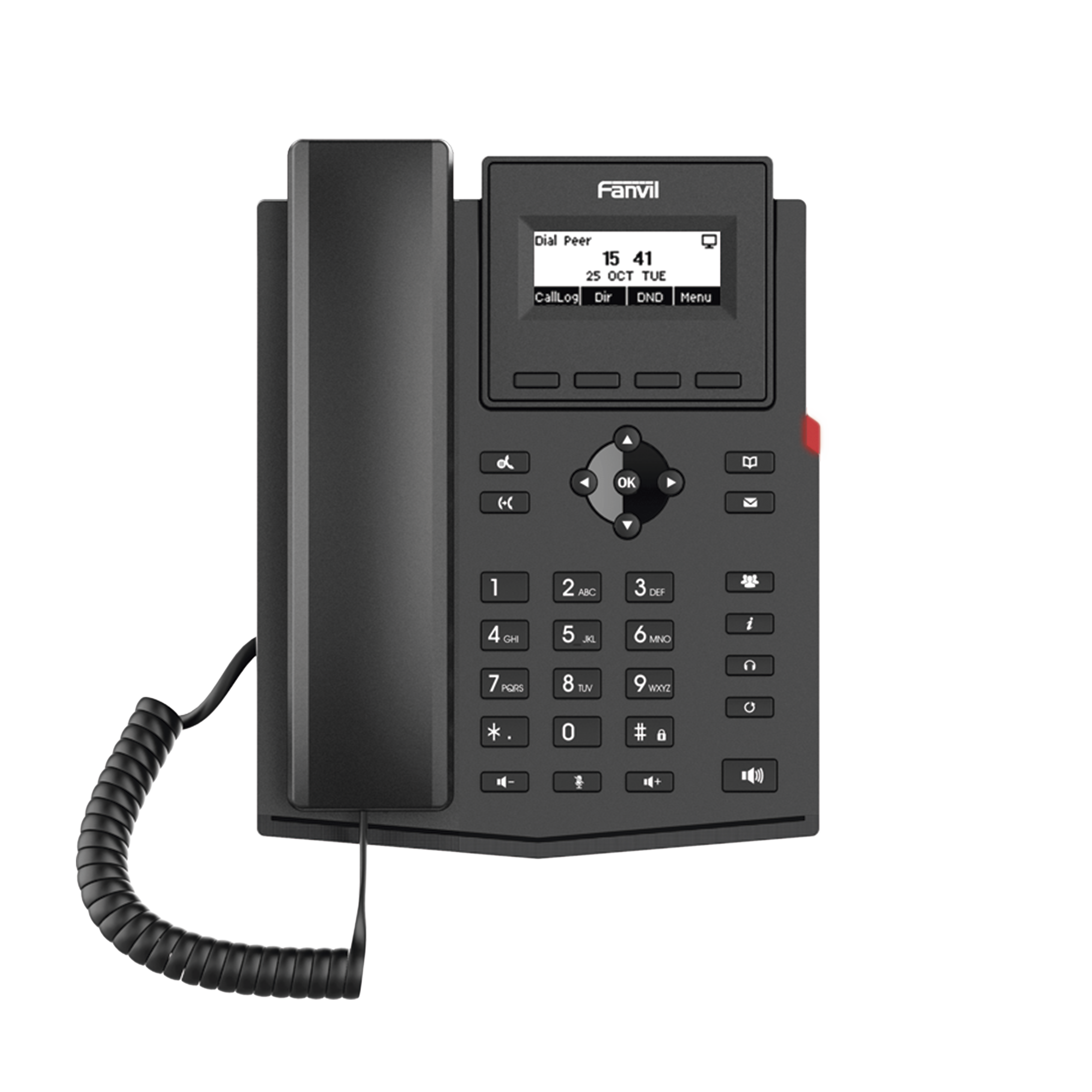 Teléfono IP empresarial para 2 lineas SIP con pantalla LCD, Puertos Gigabit, Códec Opus, conferencia de 6 vías, PoE.