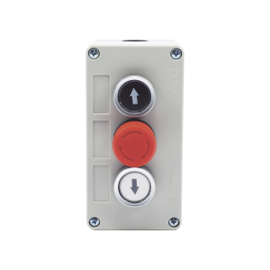 Botonera Triple con Boton de Stop Tipo Enclavado / Para Barreras Vehiculares, Operadores Corredizos y Abatibles.